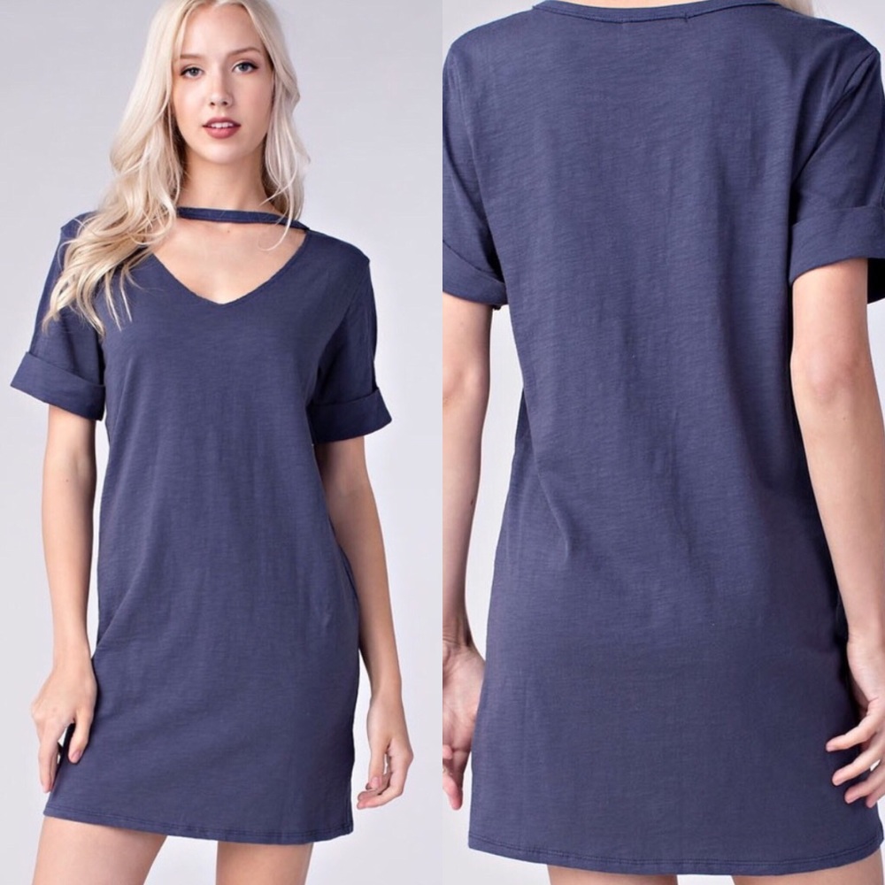 Blue Purple Cotton Casual T-shirt Dress - Picture 3 of 8